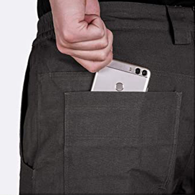 Pantaloni tattici neri 2 tasche a gancio e ad anello con patta sui fianchi
