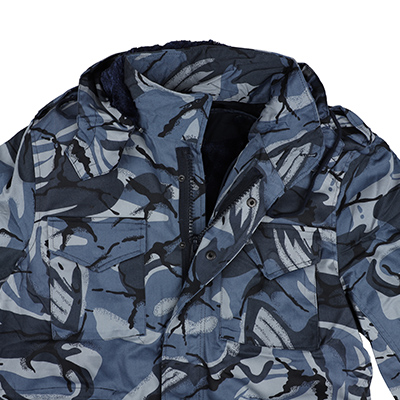 Giacca militare blu Cerniera frontale con patta antivento con chiusura a scatto